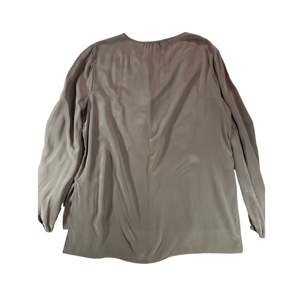 BCBG Max Azria Evana Silk‎ Blouse Womens Tie Front Long Sleeve Green Top L - Picture 4 of 9